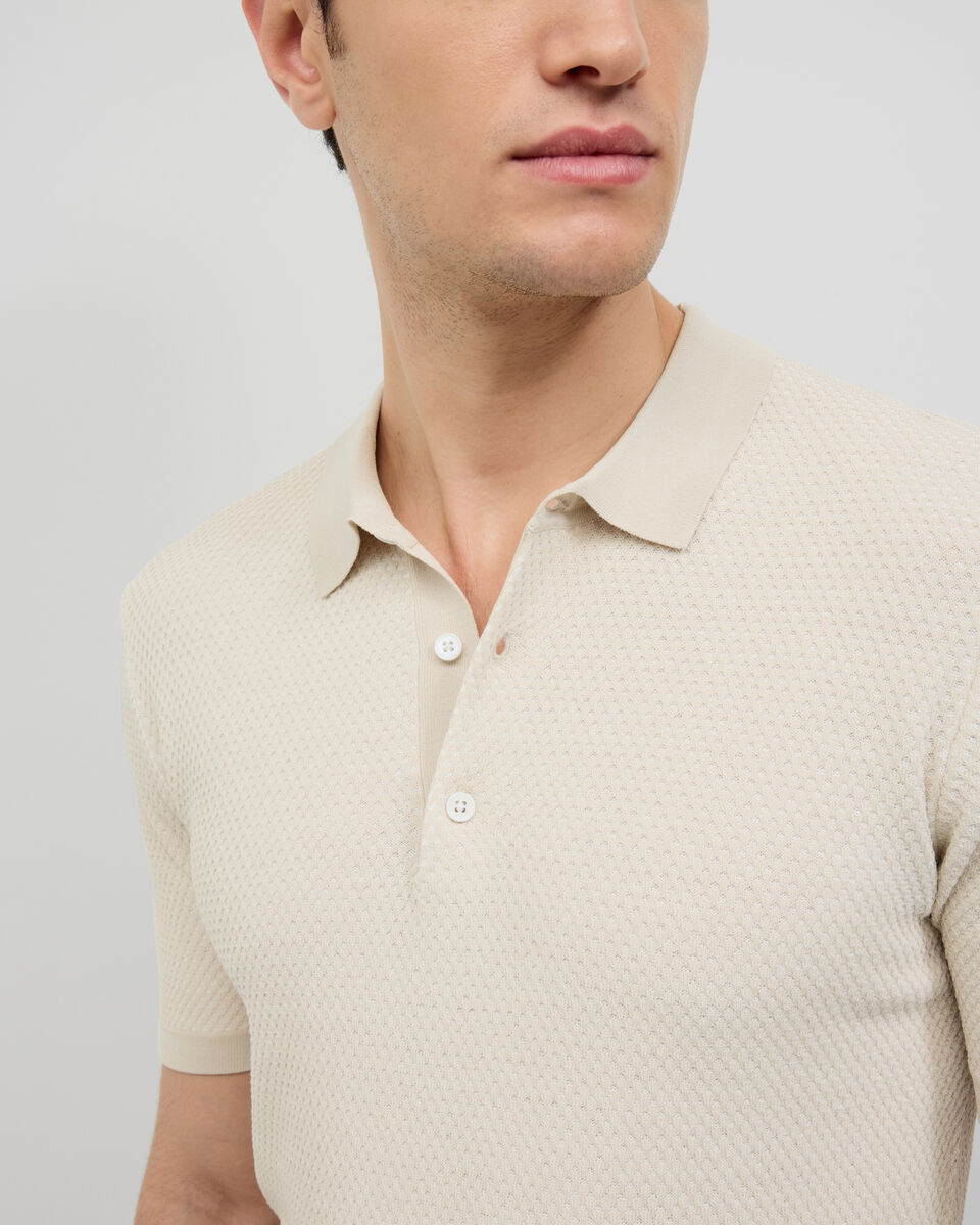 Waffle Lightweight Knit Polo, Natural, hi-res